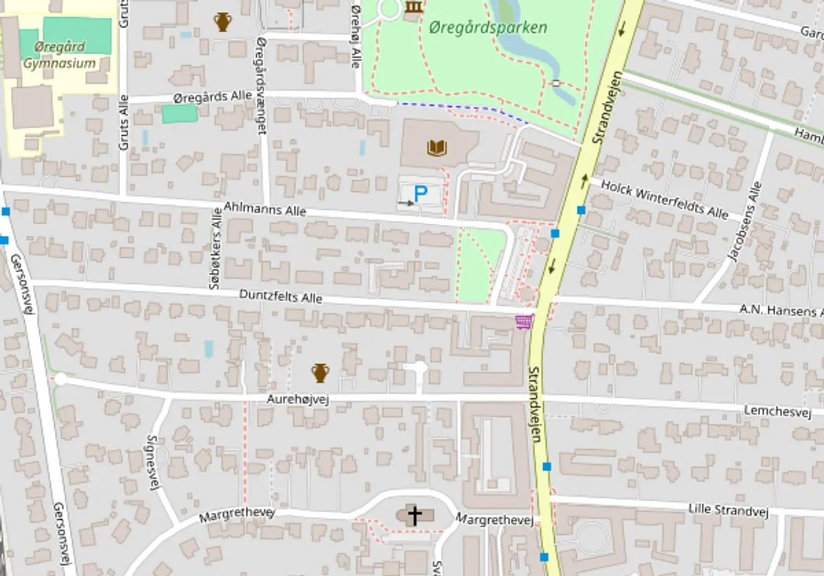 Kort over området omkring Duntzfelts Allé 6, kl. th. i Hellerup